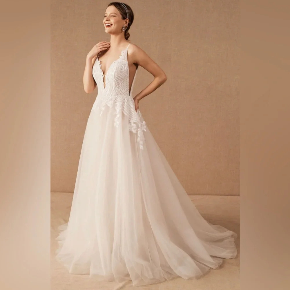 Hayley Paige for Bhldn Topanga bridal wedding gown tulle nude white size 14